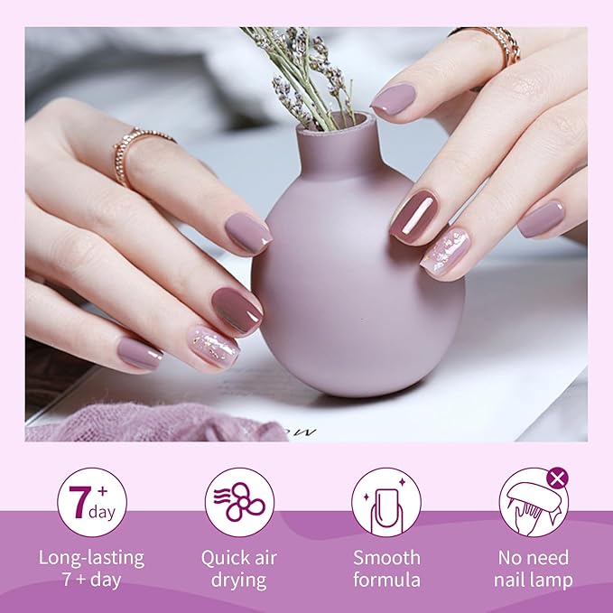10ml Nude Pink Nail Polish Set 6 Colors Brown Red Purple All Seasons Neutral Color Quick Dry Nail Polish Set for Women Salon DIY Nail Art