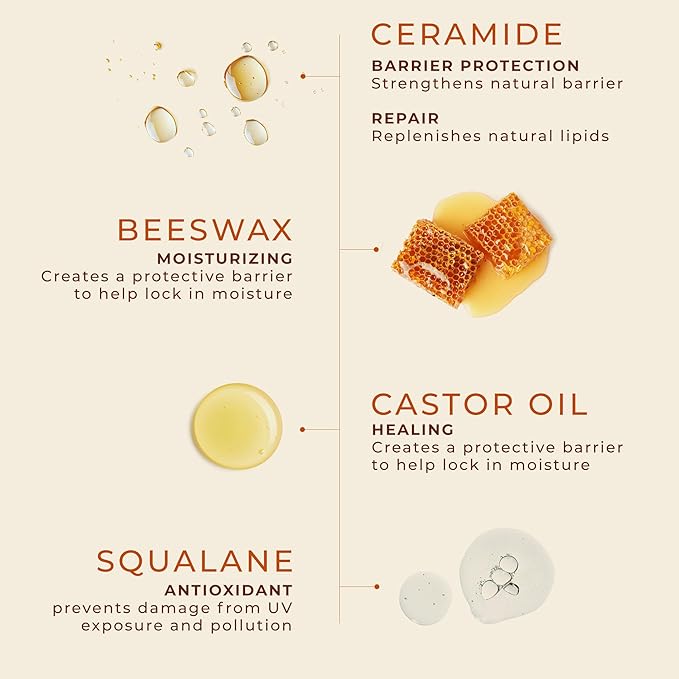 Unscented Lip Balm Hydrating for Dry Lips - Lip Moisturizer with Castor Oil and Beeswax, Chapped Lip Repair, Restores Smoothness, Barrier Protection, Fragrance-Free and Gentle