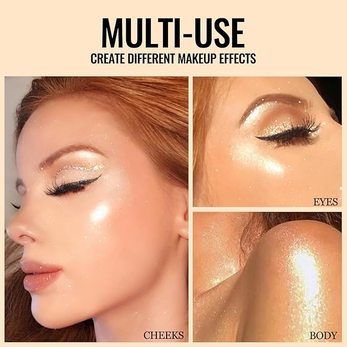 Erinde Face Highlighter Palette, Pearl Glossy Face Illuminator Palette, Natural Glow Finish, Shimmer Smooth Baked Highlighter Powder, Long-lasting Sparkling Highlighter Makeup, 03 Dawn Glow