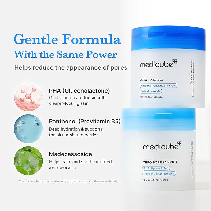 Medicube Zero Pore Pads Mild 2.0 (70 units) - Gentle Calming Toner Pads for Exfoliation, Minimizing Pores, and Blackhead Removal with PHA - Ideal for All Skin Types - Korean Skin Care
