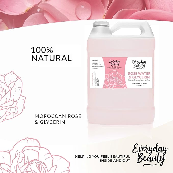 Rose Water & Glycerin Enhanced Facial Toner - 1 Gallon Bulk Alcohol-Free Vegan All Natural Refreshing for Face and Hair - Uplifts, Calming & Soothing for All Skin Types