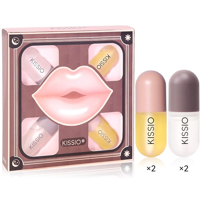 KISSIO Lip Plumper Set,Natural Lip Plumper and Lip Care,Lip Plumper Gloss,Lip Moisturizing,Day and Night Ues,4PCS Lip Plumper,Cruelty Free,5.5 ml*4