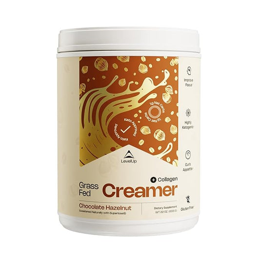 LevelUp Creamer, with Energizing MCT Oil and Collagen Peptides, Keto Coffee Creamer, Supports Natural Energy & Ketone Production - Chocolate Hazelnut, 22 oz