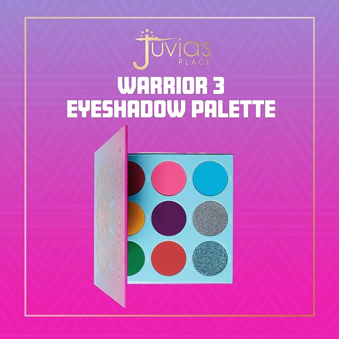 Juvia's Place Palette The Warrior III - Deep Emerald Green, Red, Violet, Cerulean Blue, Shades of 9, Pigmented Makeup Palette Eye Color & Shine