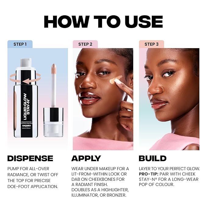 Sacheu Liquid Glow STAY-N Liquid Highlighter & Illuminator Makeup — 30ml Long Lasting Luminous Glow Lightweight Dewy Finish, Sun Beam
