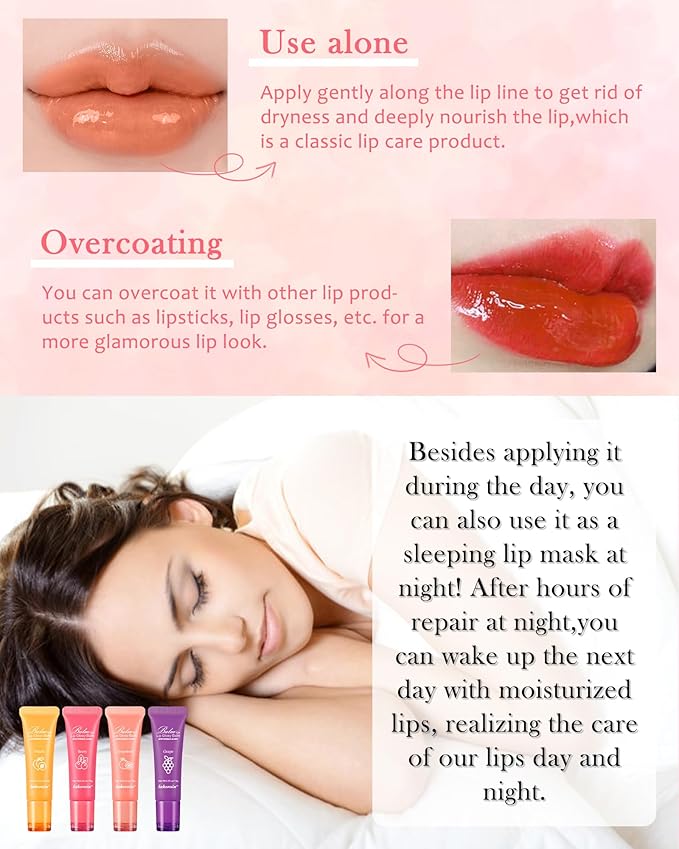 Moisturizer Lip Glowy Balm, Hydrating & Nourishing Repair Sleeping Lip Mask, Shine Glossy Finish Lip Oil, Day and Night Smooth Cracked Chapped Dry Lips, Lip Care Therapy Treatment for Women-4#Grape