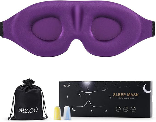 MZOO Luxury Sleep Eye Mask for Side Sleeper Men Women, Zero Eye Pressure 3D Sleeping Mask, Light Blocking Patented Design Night Blindfold, Soft Eye Shade Cover for Travel, Purple