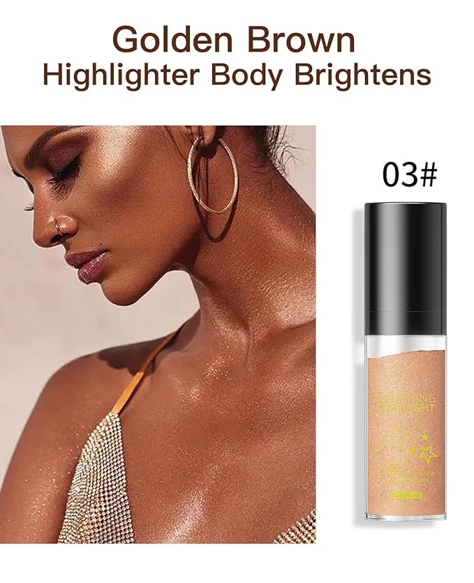 Fairy Highlight Puff Stick Highlight Patting Powder - Multi-Functional Shimmer Powder for Illuminating and Brightening Your Face and Body (#03 Gold Brown)