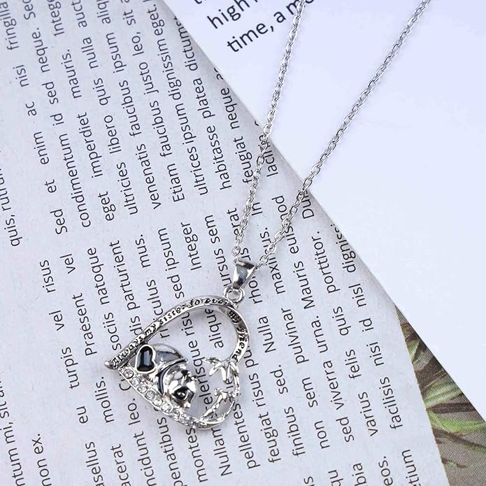 Silver Crystal Panda Necklace Choker Vintage Heart Panda Pendant Cute Animal Necklace Charm Jewelry I Love You Forever Birthday Gifts for Kids Women and Girls