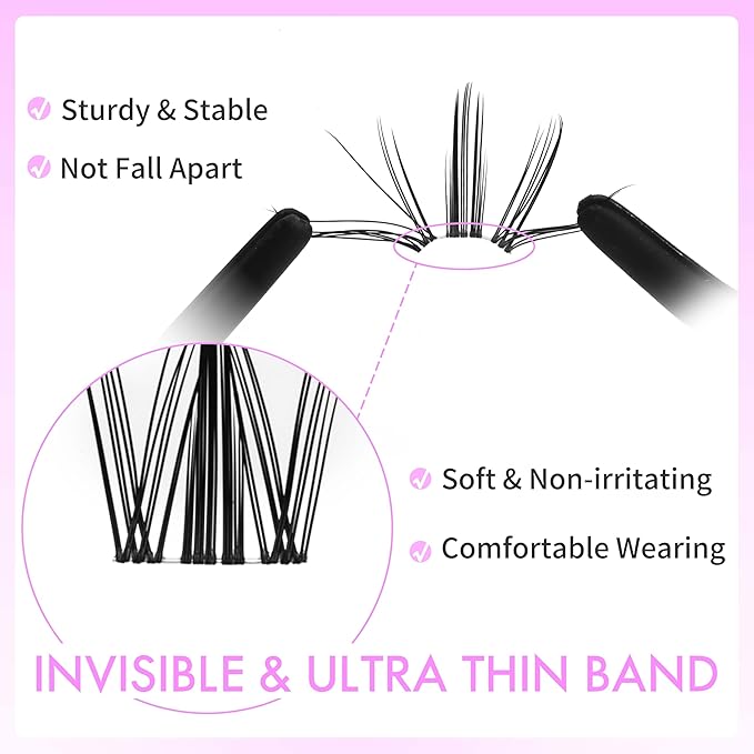 VEYESBEAUTY Lash Clusters Eyelash Extensions Thin & Invisible Band DIY Individual False Eyelashes Newbie's Five-Second Series Wispy Lash Tray for Self-application, Manga Lashes 8-18mm Mixed Length