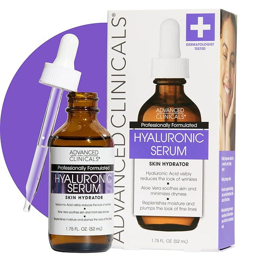 Advanced Clinicals Hyaluronic Acid Serum For Face | Moisturizing Facial Skin Care Products | Hydrating Serum For Face Helps Improve Look Of Wrinkles, Fine Lines, & Uneven Dry Skin Texture, 1.75 Fl Oz