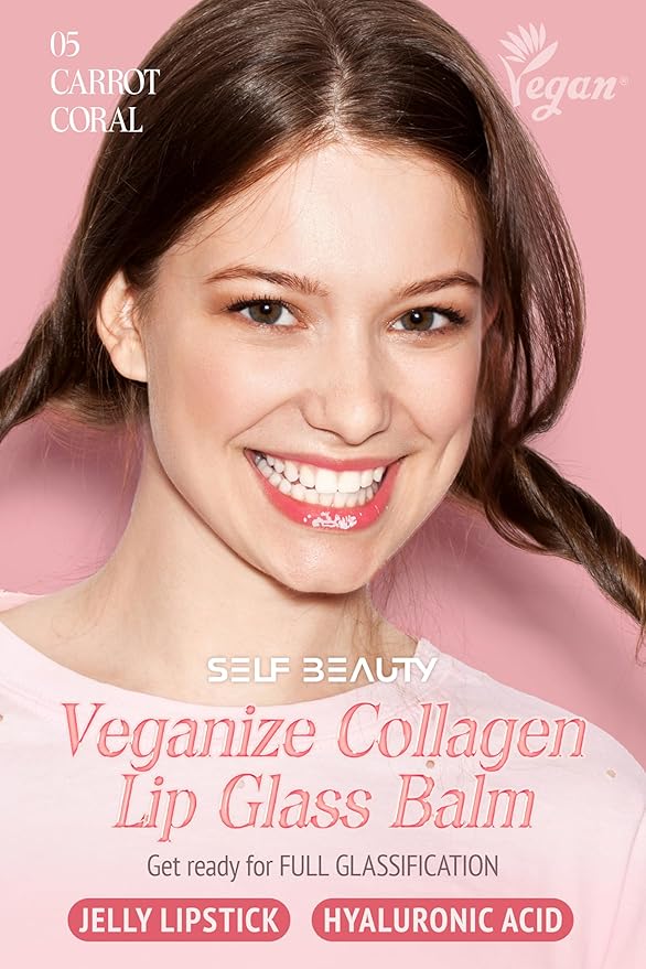 Veganize Collagen Lip Glass Balm | Hydrating Lip Balm in 9 Vibrant Colors | Moisturizing Lip Care Infused with Collagen Jelly Magic | No Animal Trial Lip Balm 0.06 oz (No. 05 Carrot Coral)
