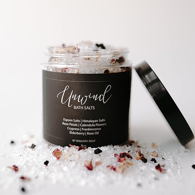 Relaxing Bath Gift Set, Luxury Spa Gifts for Women, Self Care Products for Women and Men, Calm Essential Oil Roller, Oatmeal Lavender Bath Soak & Epsom Salts with Essential Oils