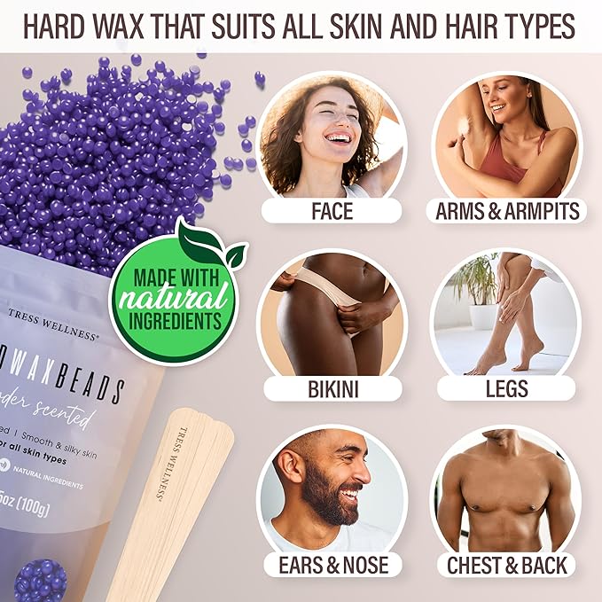 Tress Wellness Waxing Kit for Sensitive Skin – Safe for Face & Skin, Prep & Aftercare Spray, Easy to Use – At-Home Kit for Face, Bikini, Brazilian & Full Body - Digital Display, Dusty Chocolate