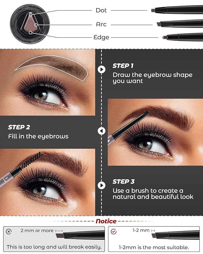 6Pcs Microblading Eyebrow Pencils Brown Waterproof Eye Brow Pencil w/Eye Brow Razor & Scissors Kit 0.5mm Ultra-Fine Tip Creates Hair-Like Strokes for Women Effortless Natural Brows