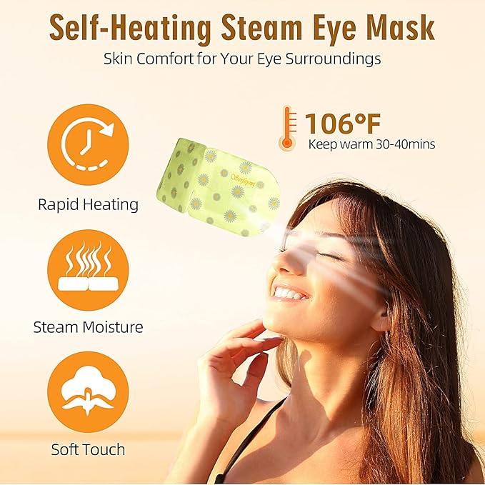 Serfeymi 22 Packs Steam Eye Masks Self Heating Warm Eye Mask, Disposable Eye SPA Heated Eye Mask for Sleeping, Relieve Eye Fatigue, Gifts Mother's Day -Unscented(11PCS)+ Chamomile(11PCS)