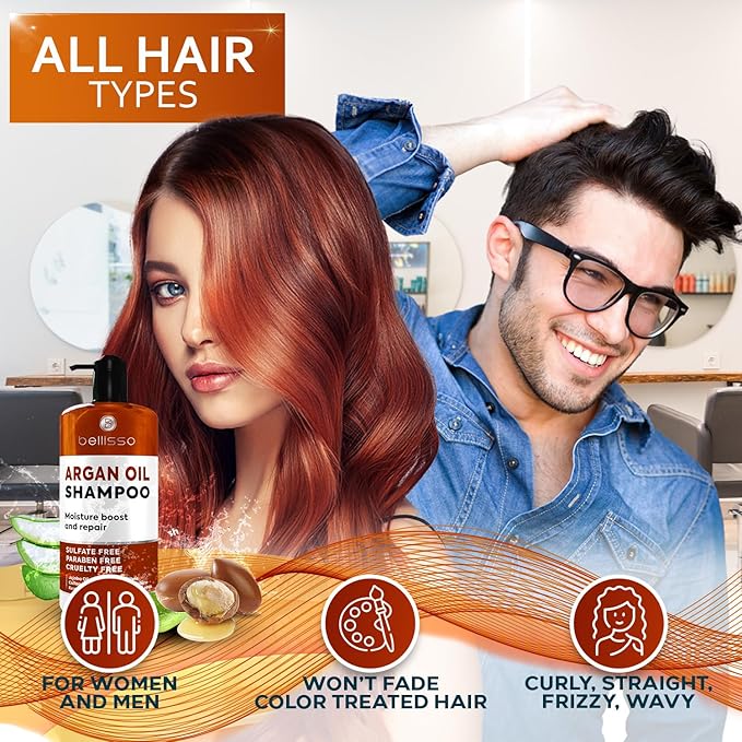 Argan Oil Shampoo - Sulfate Free with No Parabens - Moroccan Botanicals for Women and Men - Professional Moisturizing, Anti Frizz, Hydrating Solution for Dry, Wavy, Curly and Color Treated Hair