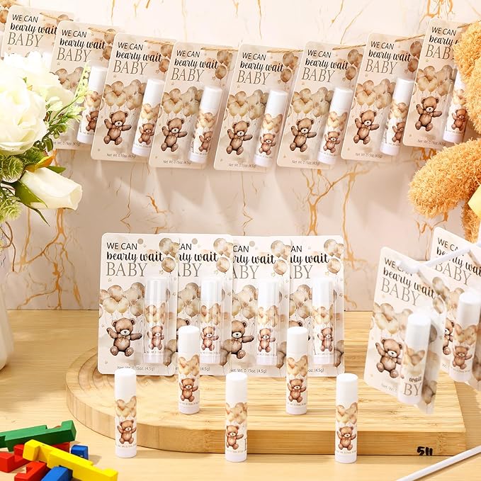 30 Pack Bear Baby Shower Party Gifts Favors Gifts Bulk Lip Balms for Guests Woman Man Entertainment Neutral Gender Reveal Favors Baby Shower Prizes Souvenirs Baby Gift Bags Stuffers