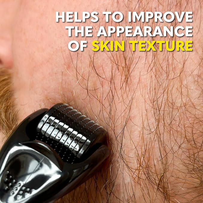 The Beard Club Derma Roller for Face, Body and Scalp - Microneedling for Men and Women with 540 Titanium Microneedles - Beard Roller & Micro Needling Scalp Hair - Gray & Black