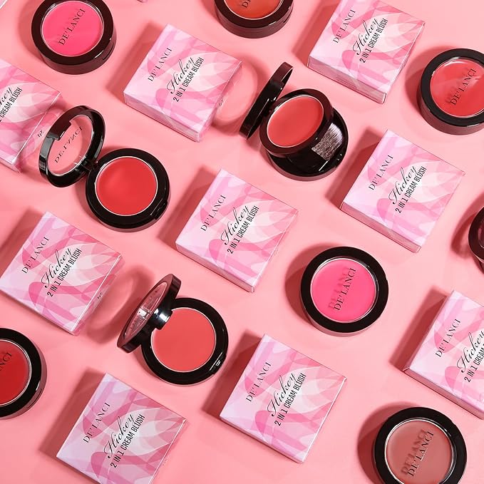 DE'LANCI Flushed Blusher, Glow Finish Korean Blush Natural Looking, Face Cream Blush with Brush Mirror, Long Last Lightweight Blushing for Cheek and Lip Tint,Waterproof Breathable,Tacl Free (RUST 04#)