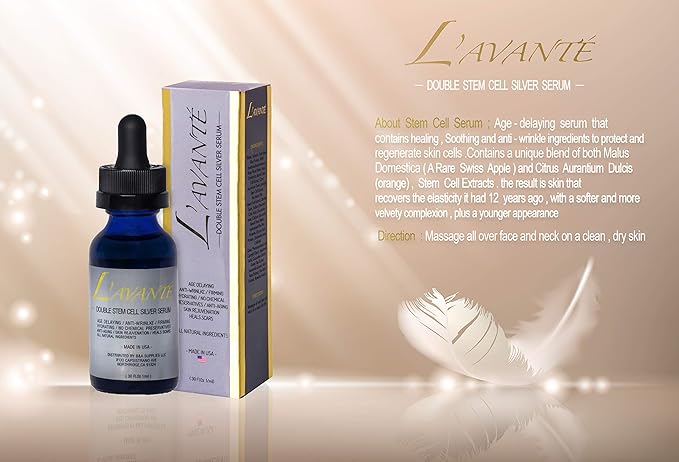 Double Stem Cell Silver Serum - Anti-aging, Anti-wrinkle and Skin Rejuvenation Treatment for Face and Neck, Scar and Acne Treatment, Moisturizer, Skin Hydration