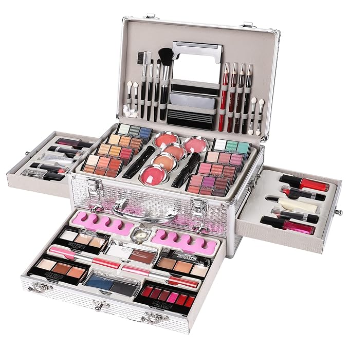 All in One Makeup Kit for Teens, 106 Pcs Professional Makeup Kit for Women Full Kit, Include Eyeshadow Palette, Lipstick Set, Concealer, Foundation, Lipgloss, Makeup Brush (White)