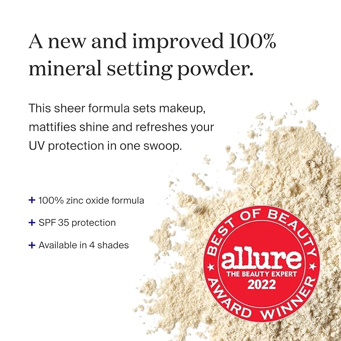 Supergoop! (Re) setting Mineral Powder, Translucent - 0.15 oz - Makeup Setting Powder + Broad Spectrum SPF 35 PA+++ Sunscreen - With Ceramides, Olive Glycerides & Coated Silica Spheres