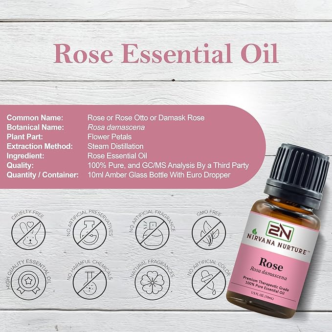 Rose Essential Oil 100% Pure Premium Therapeutic Grade, Undiluted - Aromatherapy Diffuser for Calm and Relaxation, Skin Care, Hair Care