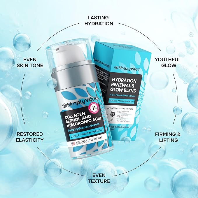 SimplyVital Moisturizer for Neck & Décolleté – With Collagen, Retinol, Peptides & Hyaluronic Acid – Anti-Aging Hydration – Made in USA – 1 fl.oz
