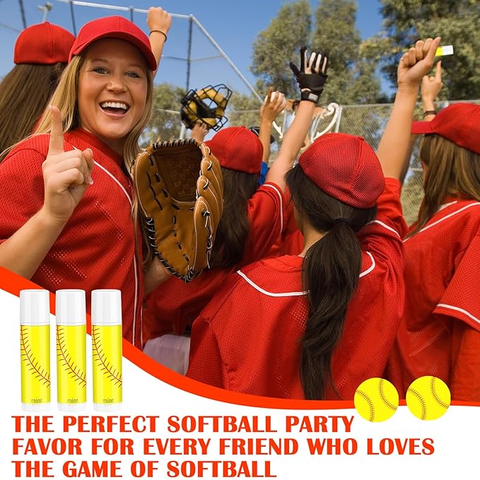 24 Pcs Softball Lip Balm Softball Team Gifts Softball Party Favors Softball Lip Balm Gift for Softball Team Softball Party Guest Supplies