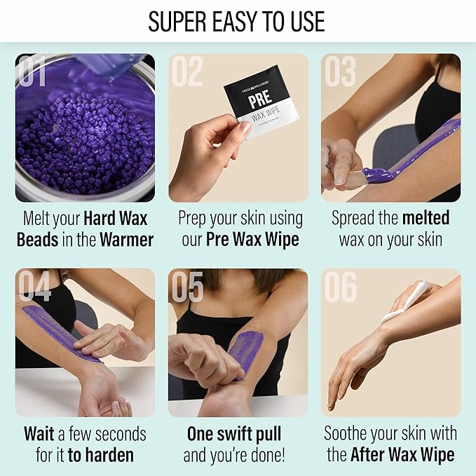 Tress Wellness Waxing Kit for Sensitive Skin – Safe for Face & Skin, Prep & Aftercare Spray, Easy to Use – At-Home Kit for Face, Bikini, Brazilian & Full Body – Black, No Display