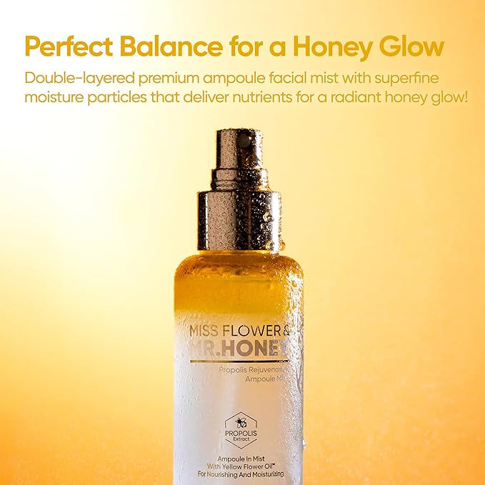 BANILA CO Miss Flower & Mr Honey Propolis Ampoule Mist | Nourishing Skin Double Layer & Moisturizing Makeup Fixer Setting Spray | Hydration Boost, Radiant Glow Serum (99ml / 3.34 fl oz)