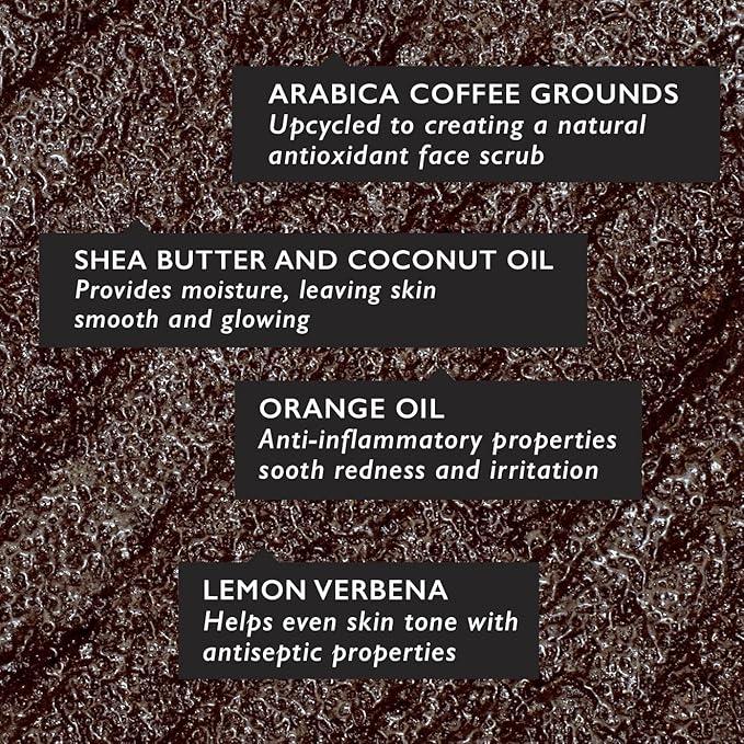 UpCircle Coffee Face Scrub - Citrus Blend For Normal + Dry Skin 3.5oz- Shea Butter, Coconut + Rosehip Oil - Natural, Vegan Face Exfoliator For Soft, Smooth Skin