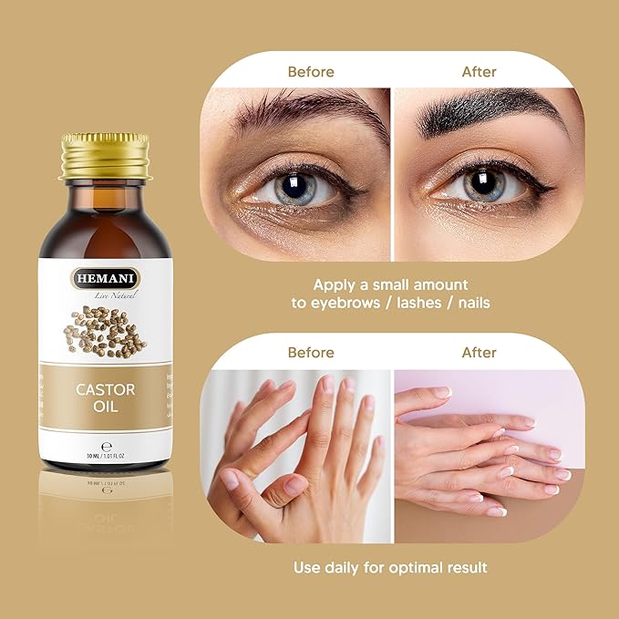 Hemani Castor Oil Ricinus communis - 30mL | Natural Skin & Hair Care, Pure Cold-Pressed Oil for Radiant Glow, Anti-Aging, Hydration & Wellness.