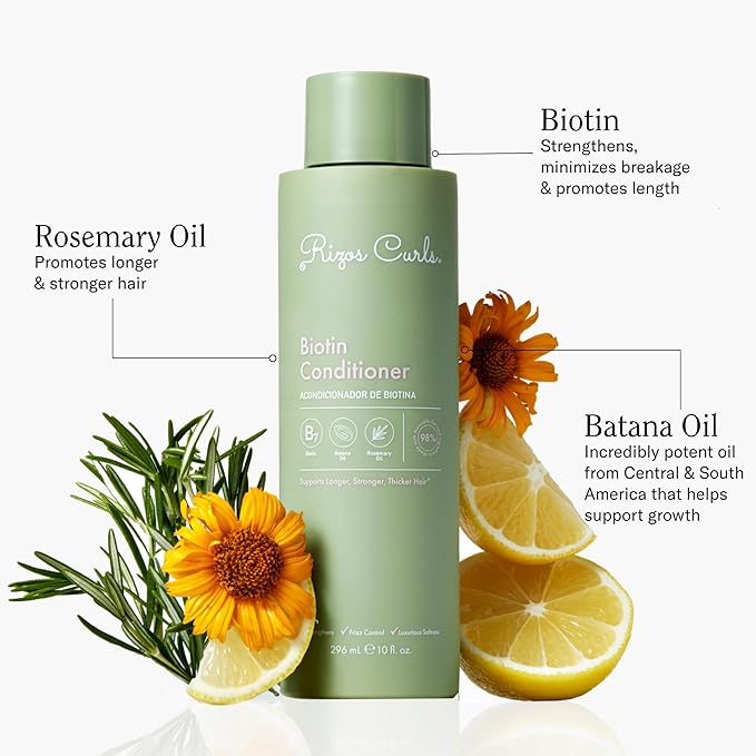 Rizos Curls Biotin Conditioner Deeply Moisturize & Reduce Breakage with Biotin, Coconut Oil & Aloe Vera Softens & Detangles All Hair Types Straight, Wavy, Curly Sulfate & Paraben Free