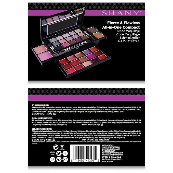 SHANY Fierce & Flawless All-in-One Makeup Set Compact with Mirror, 15 Eye Shadows, 2 Bronzers, 2 Blushes and 15 Lip/Eye Glosses, Makeup Applicators, Premium Giftable Packaging
