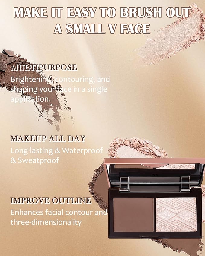 Face Contour Glitter Highlighter Powder Palette-2 in 1 Cruelty-Free Matte Bronzer Powder,Shimmer Illuminator Highlighters for a Glowing Look,Blendable Makeup Palette,Valentine's Day Gift for Women-01