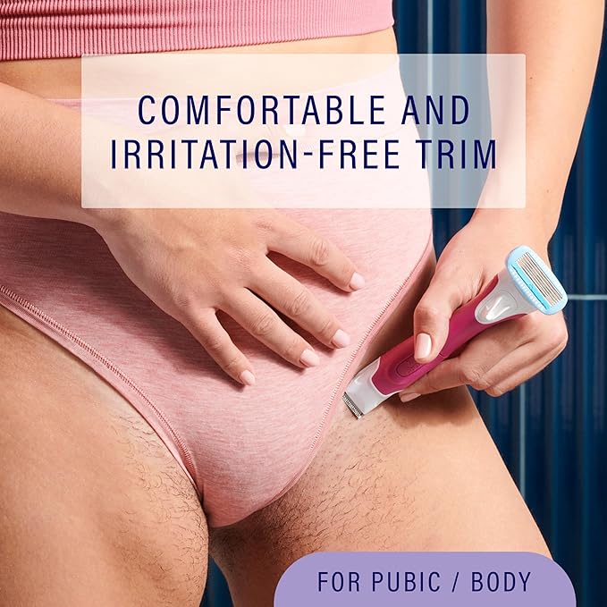 Schick Hydro Silk TrimStyle Razor with Bikini Trimmer for Women | 2-in-1 Bikini Razor for Women and Womens Trimmer for Pubic Hair, Includes 1 Waterproof Handle, 3 Refills & 1 AAA Battery