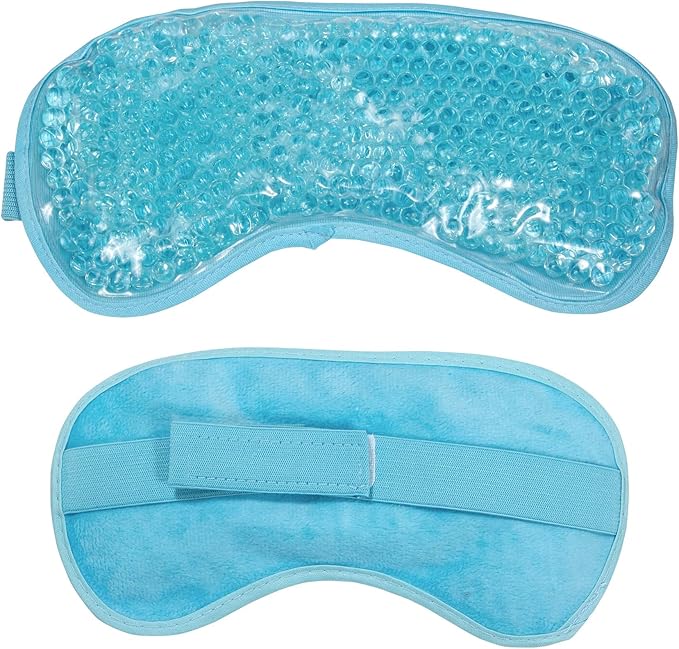 Silk Eye Mask (2packs) for Sleeping, Cooling and Heated Eye Mask, Adjustable Eyeshade Mask Satin Night Travel Gift for Women Men (1silk Eyes Blue mask +1hot&Cold Blue Eyes mask)
