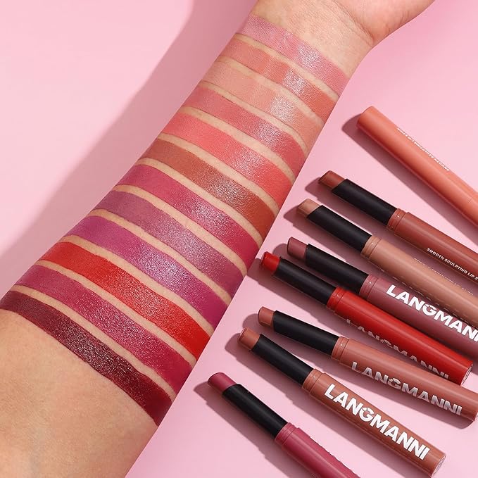 Jolilab 8Pcs Velvet Matte Lipstick Nude Matte Soft Dark Color Stick High Pigmented Long-Lasting Waterproof Lip Stick Lip Balm Beauty Cosmetics Gift for Girls and Women（7-12+1+5