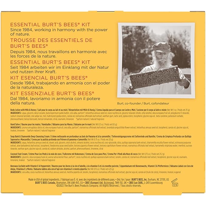 Burt's Bees Back to School Gifts Ideas, 5 Body Care College Dorm Products, Everyday Essentials Set - Original Beeswax Lip Balm, Deep Cleansing Cream, Hand Salve, Body Lotion & Foot Cream, Travel Size