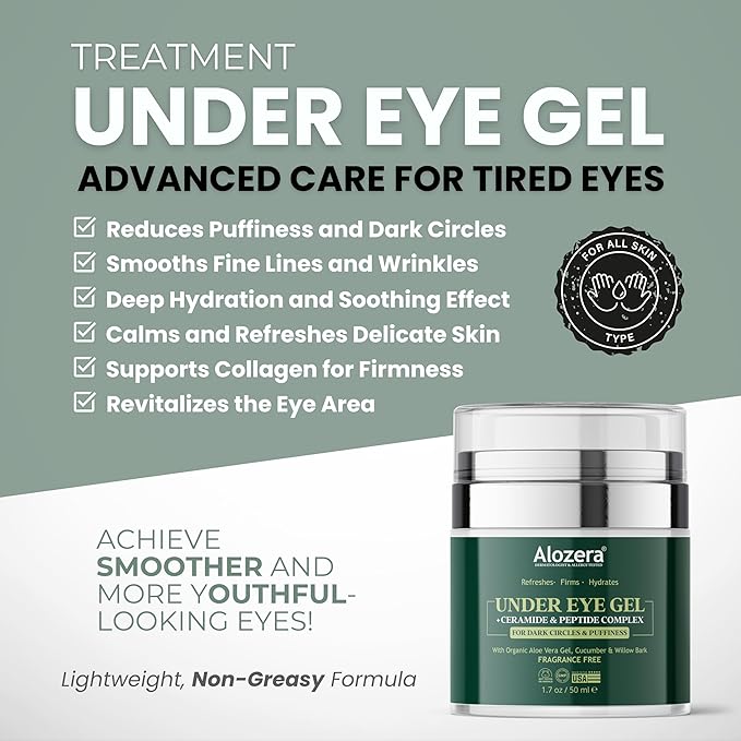 Under Eye Gel - Premium Anti Aging Eye Cream for Dark Circles & Puffiness, Treatment On, Eye Bags Gone, Brightness Glows, 1.7 oz.