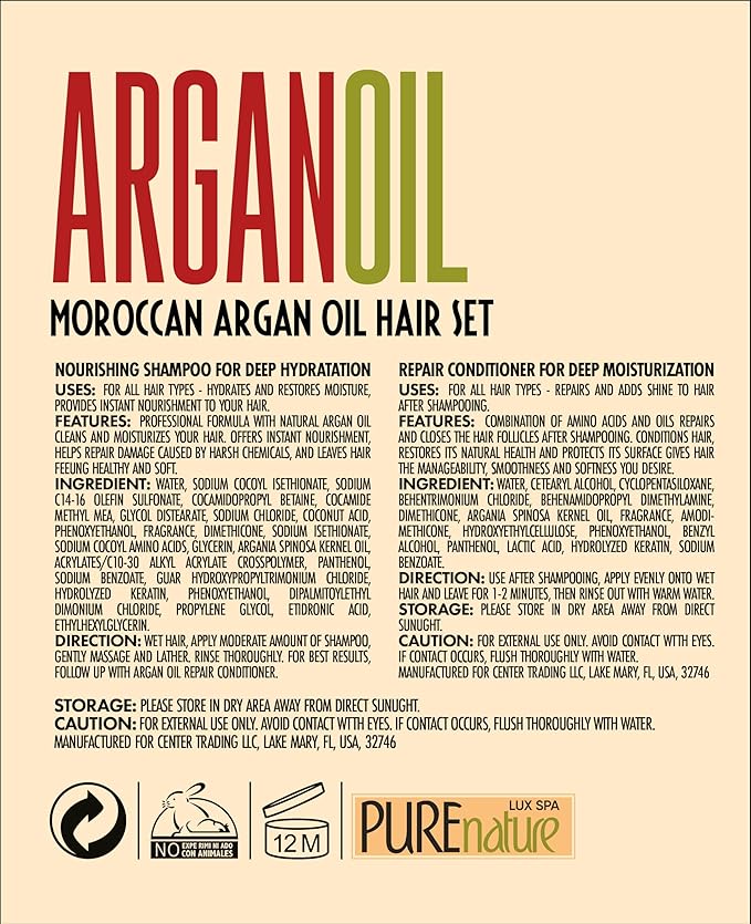 Argan Oil Shampoo and Conditioner Set - Sulfate Free Moroccan Care with Keratin - For Curly, Straight, Dry and Damaged Hair - Moisturizing, Hydrating, Anti Frizz Salon Technology