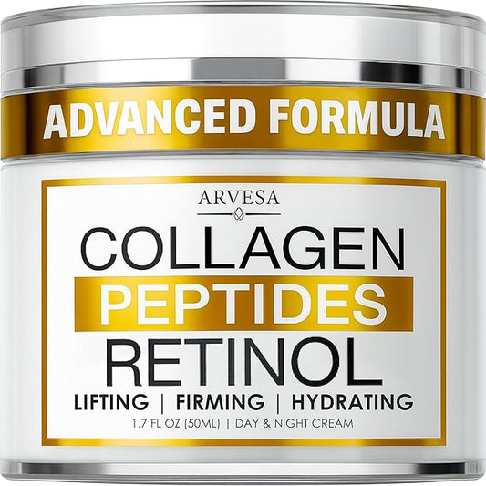 Retinol Cream for Face with Collagen, Peptides - Anti Aging Wrinkle Cream for Women and Men - Day-Night Facial Moisturizer with Hyaluronic Acid - Tightening and Skin Firming - Neck & Décolleté