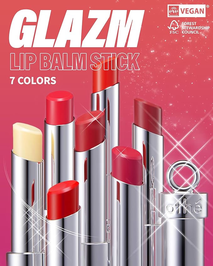 ATHE Glazm Lipbalm Stick - Vegan Glow Korean Lip Balm - Plumping, Volumizing & Highly Pigmented Lipstick - Soft Melting, Buildable Formula - Plant-Derived, Cruelty-Free, 0.12oz. (02 Iconic)