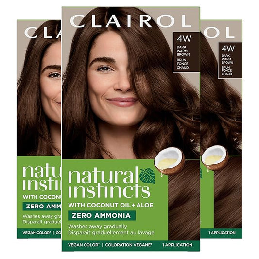 Clairol Natural Instincts Demi-Permanent Hair Dye, 4W Dark Warm Brown Hair Color, Pack of 3