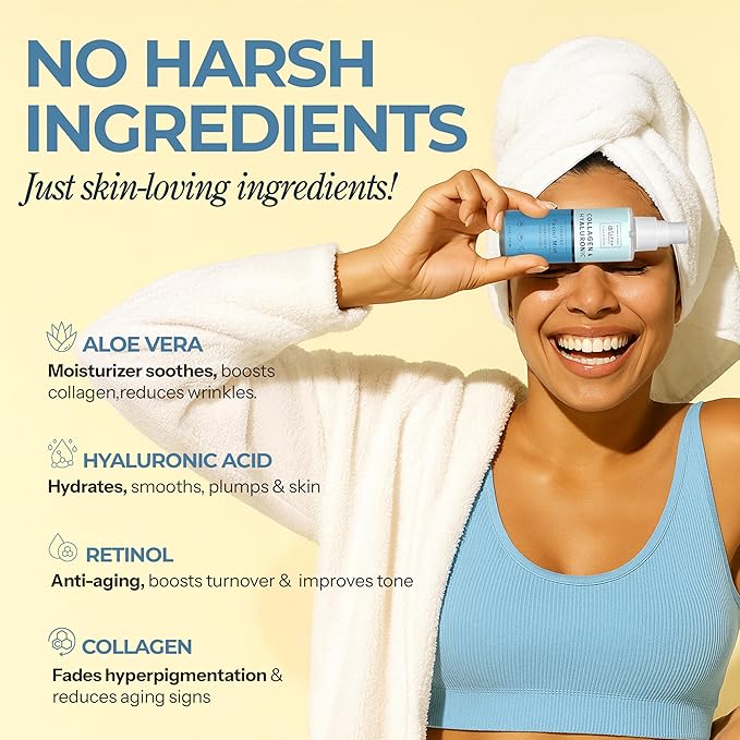 Hyaluronic Acid & Collagen Face Mist - Dermatologist Tested, Moisturizes & Tones Skin, Anti-Aging, Natural Ingredients, Cruelty-Free, 95% Natural - All Skin Types - 4 OZ