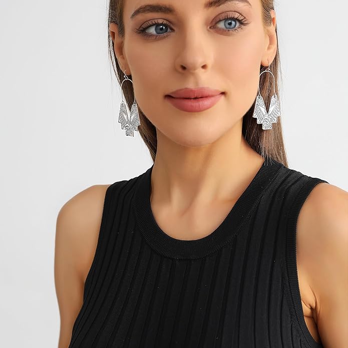 Zealmer Gold Geometric Earrings Statement Vintage Boho Ethnic Earrings Hollow Out Fan Shape Dangle Drop Earrings for Women Birthday Christmas Valentines Day Gift