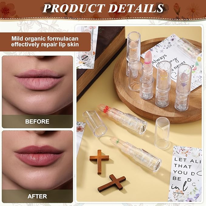 12 Sets Christian Lip Balms with Inspirational Bible Verse Card Bulk Gifts for Women Flower Sign Taste Lip Balm with Tag for Employee Coworker Teacher Family Church Wedding Favor