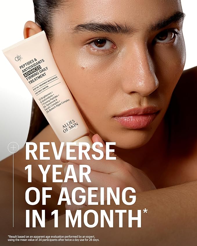 Allies of Skin Peptides & Antioxidants Advanced Firming Daily Treatment with 13 Brighteners, 9 Antioxidants, 7 Firming Peptides, 5% Teprenone & Ferulic Complex and 3% Biotech Algae Complex 48ml/1.6oz
